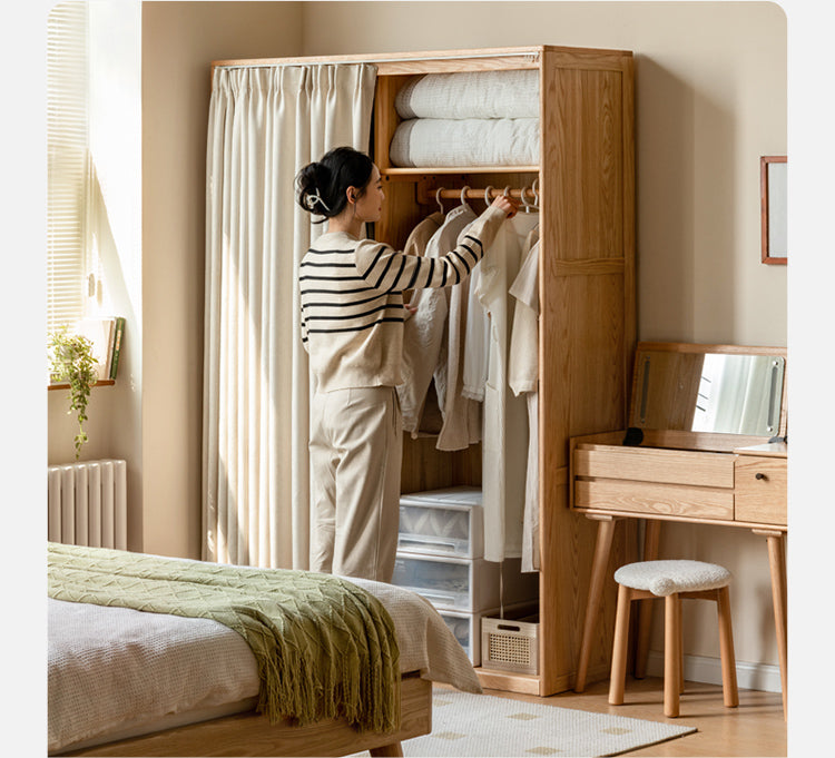 Oak, Solid Rubberwood Wardrobe Curtain Design.