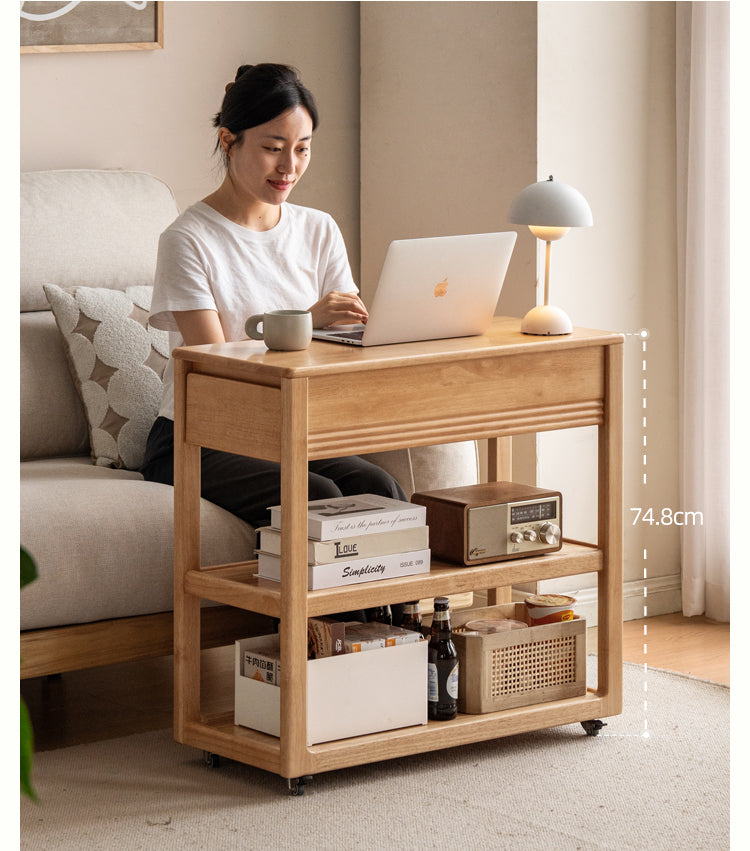 Solid Rubberwood Movable Tea Cabinet.