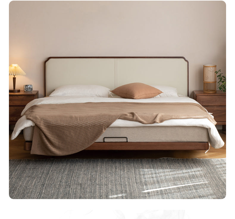 North American Black Walnut, Oak Technical Cloth Organic Leather Soft Suspended Bed