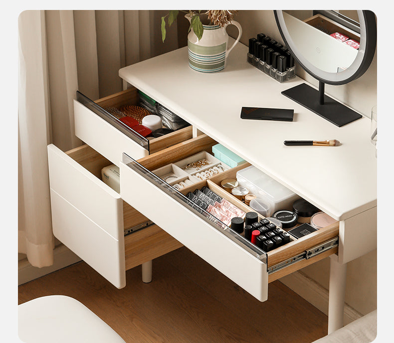 Solid Rubberwood, Poplar Solid Wood Dressing Table Warm White.