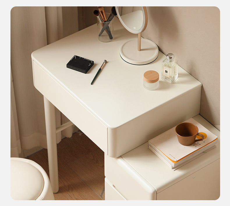 Poplar Solid Wood Telescopic Small Dressing Table Cream Style.