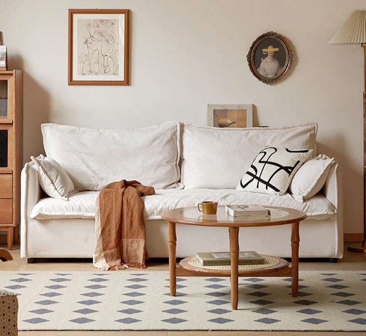 Down Fabric Sofa Cream Style.