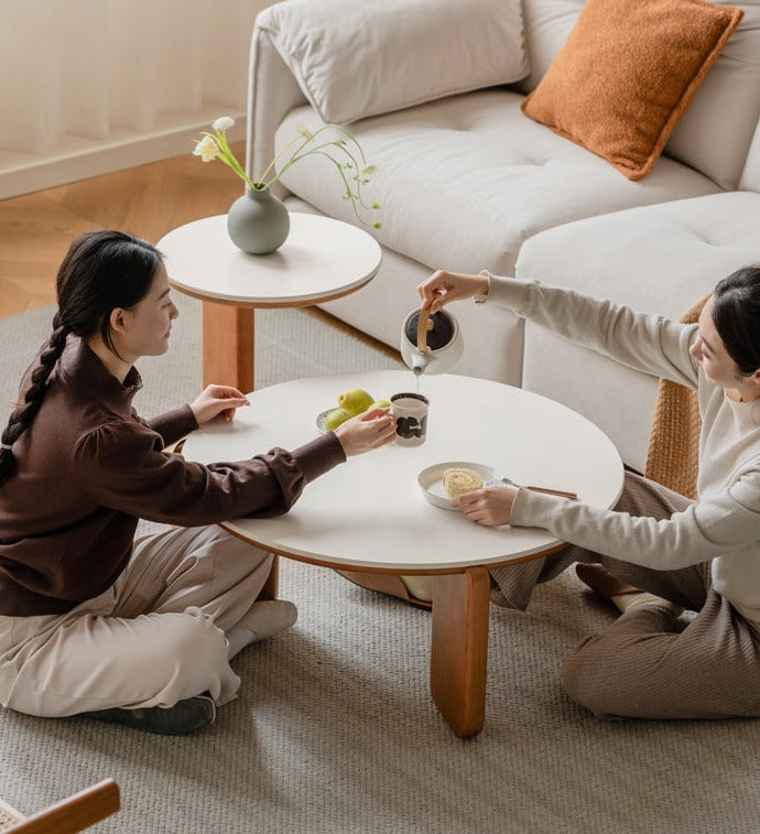 Cherry Solid Wood Round Coffee Table, Side Table
