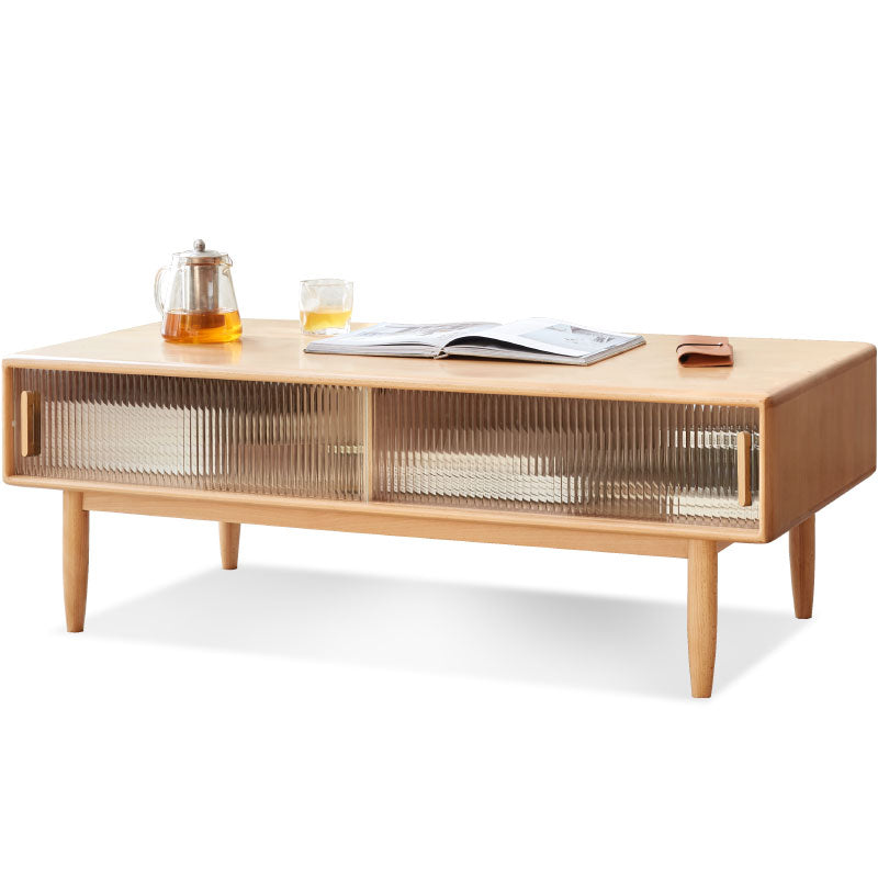 Beech Solid Wood Glass Sliding Door Coffee Table