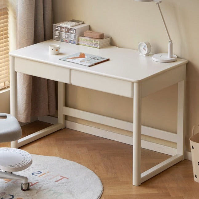 Poplar Solid Wood Study Table Writing Desk White Cream