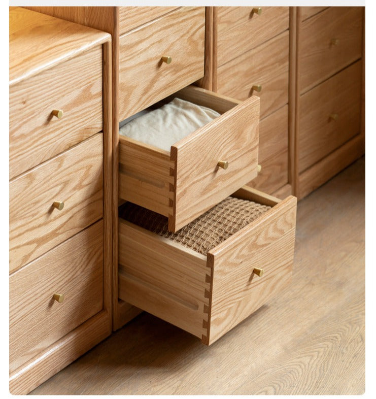 Oak, Beech Solid Wood Side Cabinet, Multi-Functional Storage