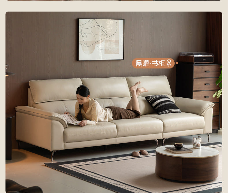 Genuine Leather Italian Minimalist Sectional Sofa – First-Layer Cowhide Corner Sofa with Chaise Lounge