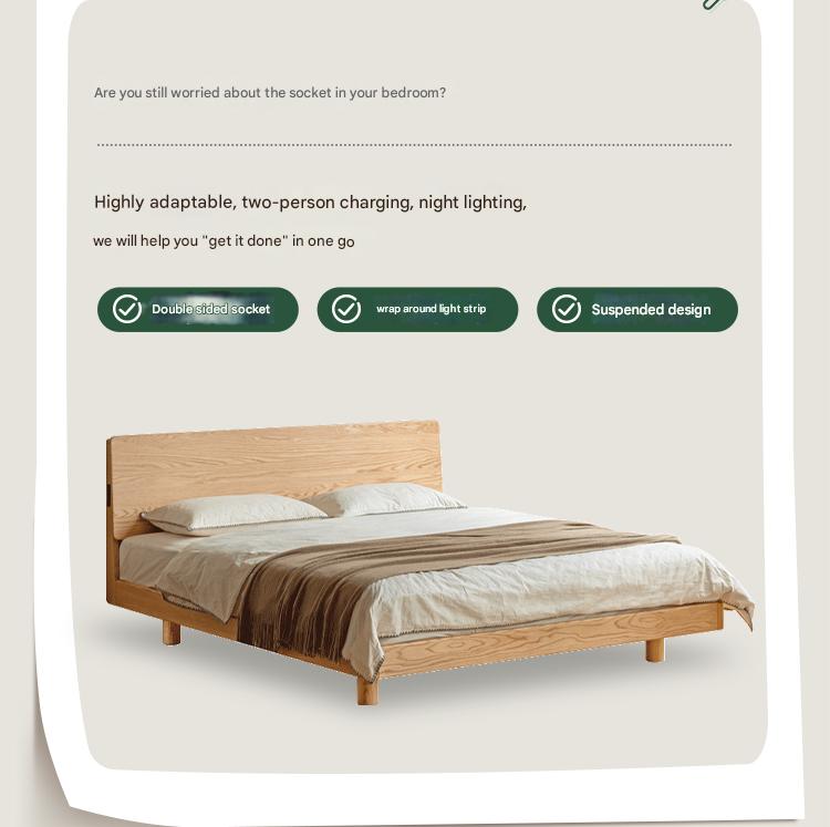 Oak Solid Wood Modern Suspension Bed