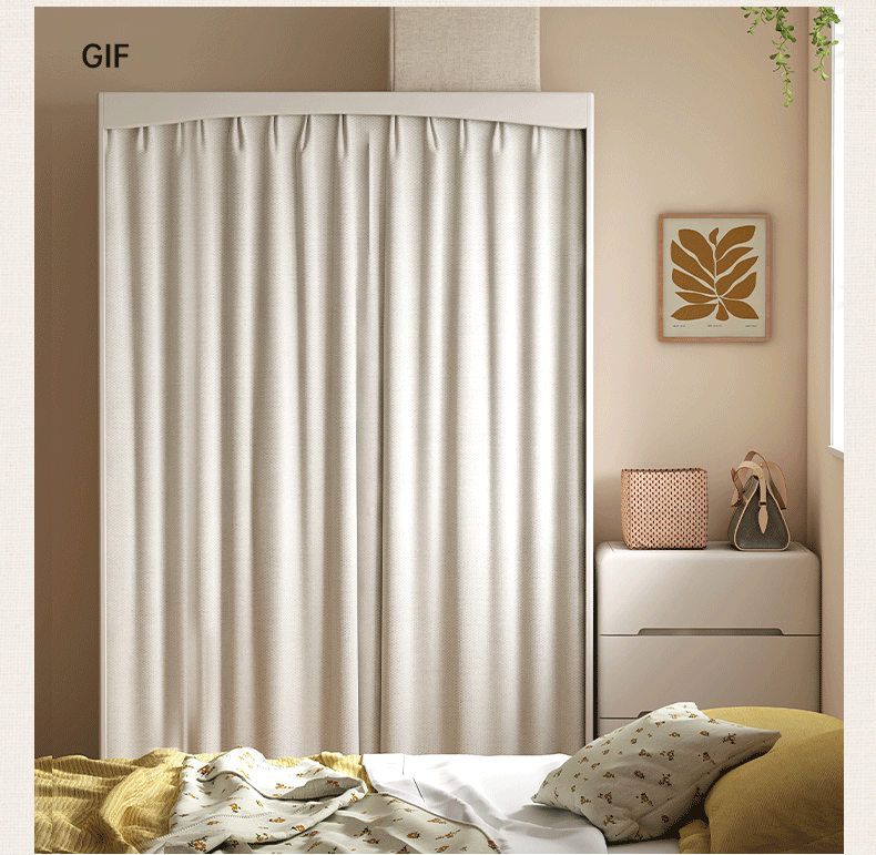 Solid RubberWood Wardrobe with curtains Design