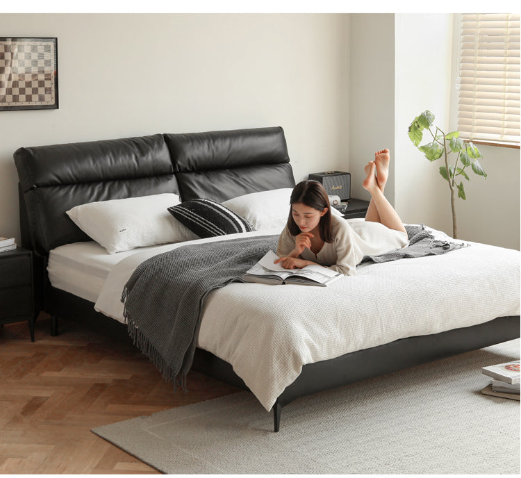 Leather Upholstered Bed with Down Filling