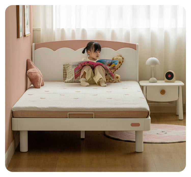 Rubber Solid Wood Cream Style Single Bed.