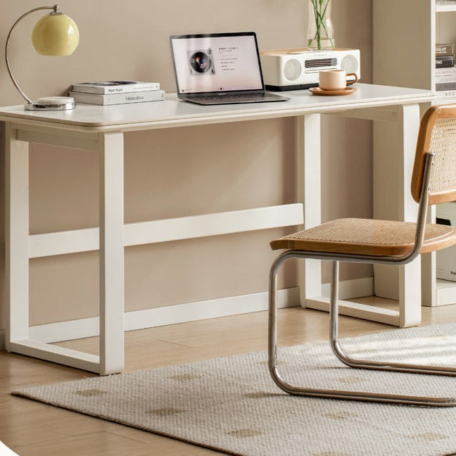 Birch solid wood slate desk white cream style "
