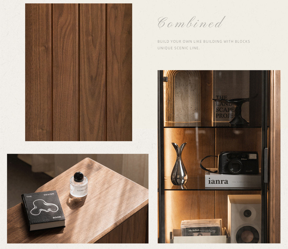 Black Walnut Solid Wood, Solid Longan Hardwood Wine Bar Cabinet with LED Lighting and Glass Door