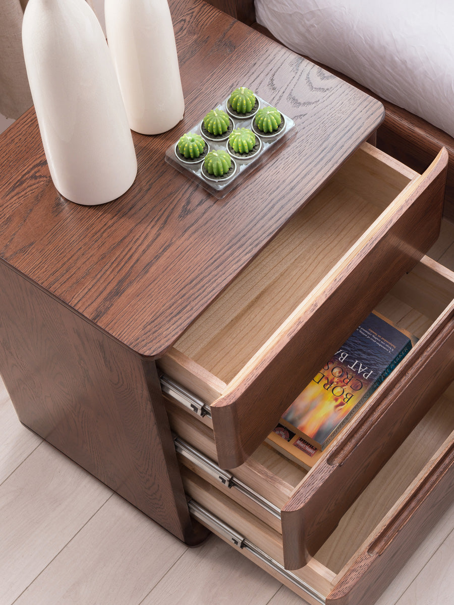 Oak Solid Wood Nightstand with Lock.
