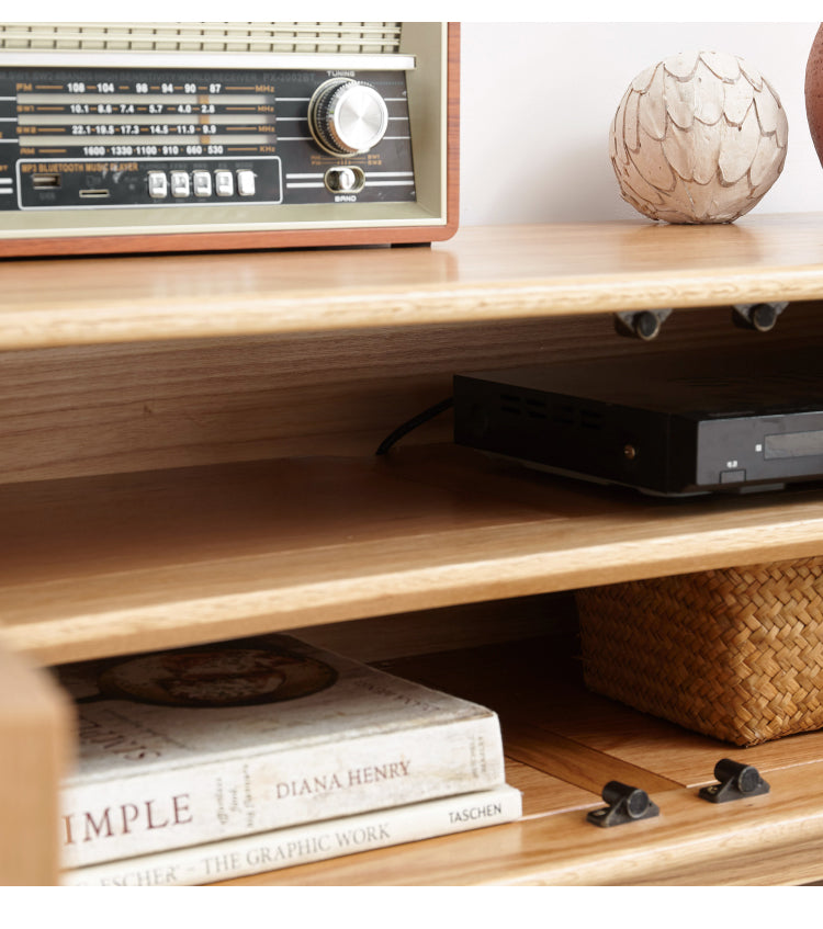 Rattan Oak solid wood TV cabinet"
