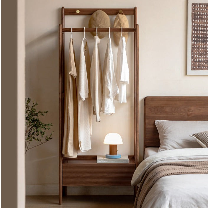Black Walnut, Oak Solid Wood Floor to Floor Clothes Storage Rack