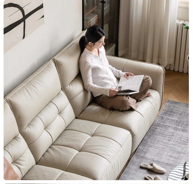 Leather High Back Straight Sofa,