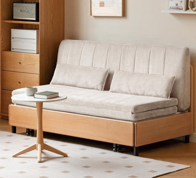 Beech Solid Wood Retractable Fabric Sofa Bed.
