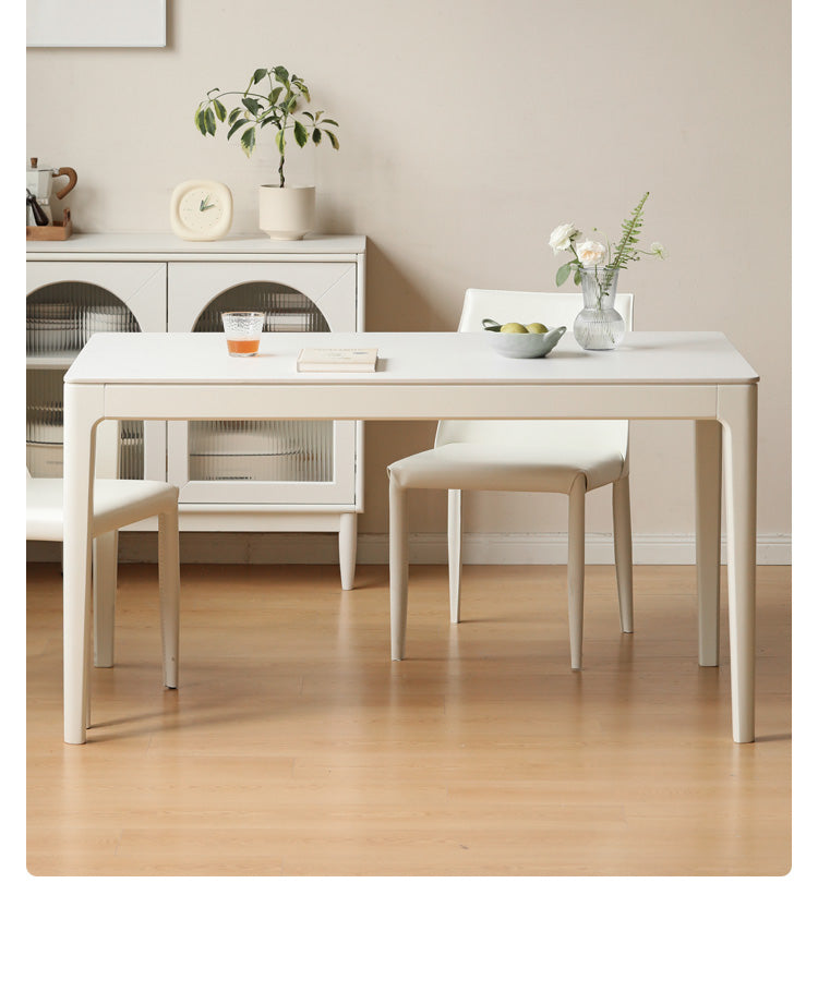Birch Solid Wood Rock Plate White Cream Dining Table