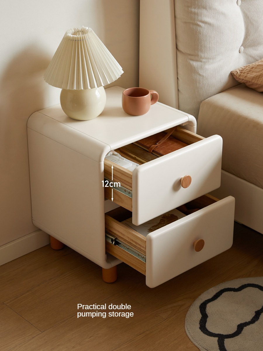 Poplar Solid Wood, Solid Rubberwood Nightstand Cream Style White Cabinet)