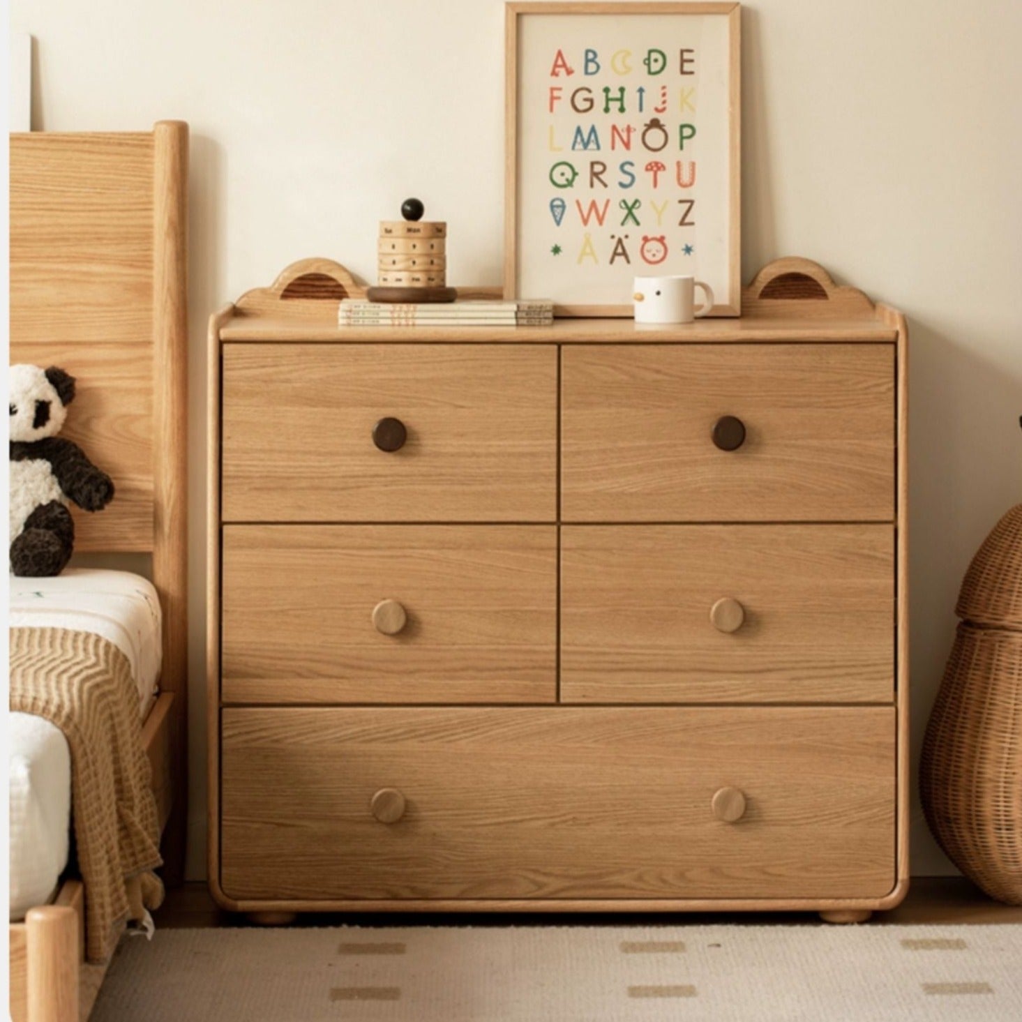 Oak Solid Wood Children's Drawer Cabinet