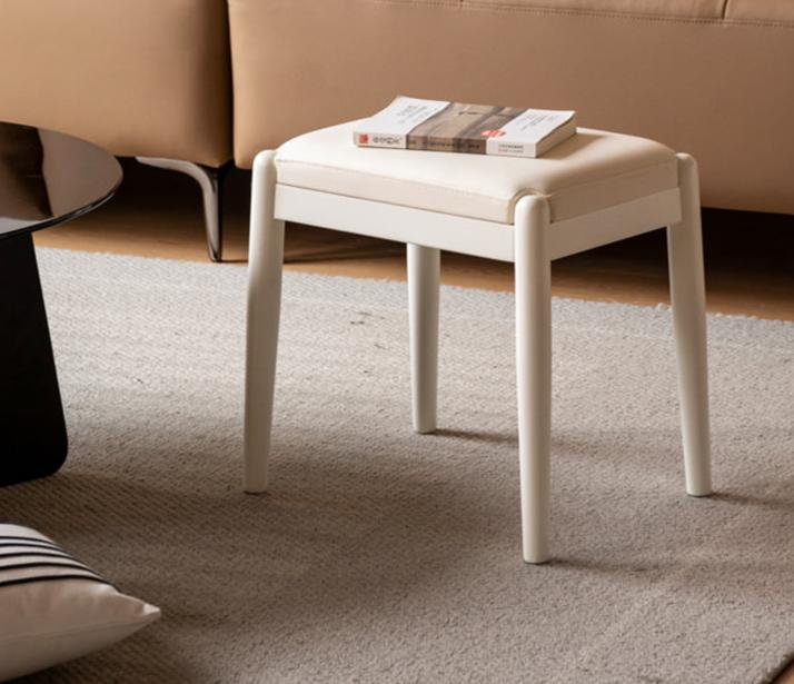 Birch Solid Wood, Solid Rubberwood Modern White Makeup Stool