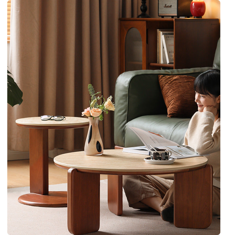 Poplar Solid Wood Medieval Style Rock Plate Coffee Table