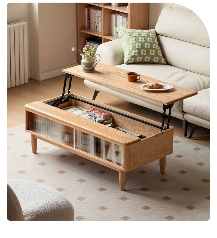 Oak Solid Wood Modern Slate Lifting Coffee Table
