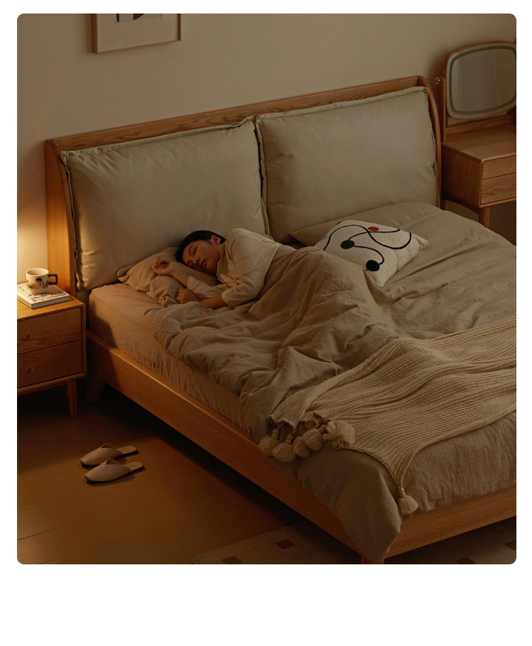 Oak Solid Wood Top Grain Leather, Technical Cloth ,Fabric Bed