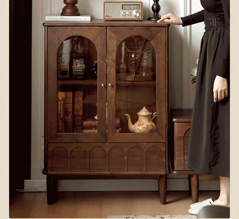 Black Walnut Solid Wood French Retro Side Cabinet