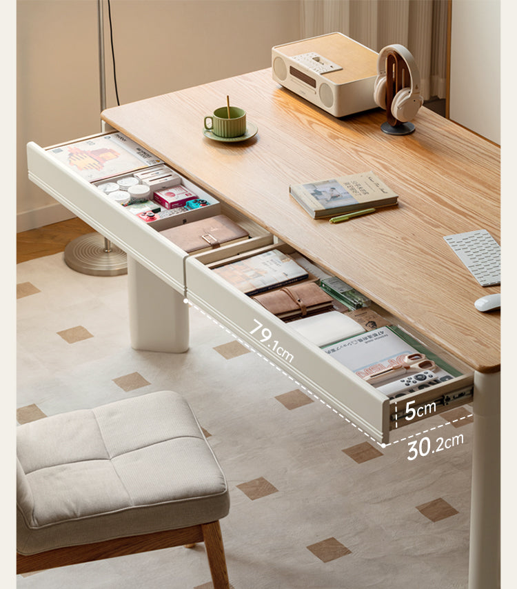 Oak, Poplar Solid Wood Modern Cream Style Computer With Drawer.