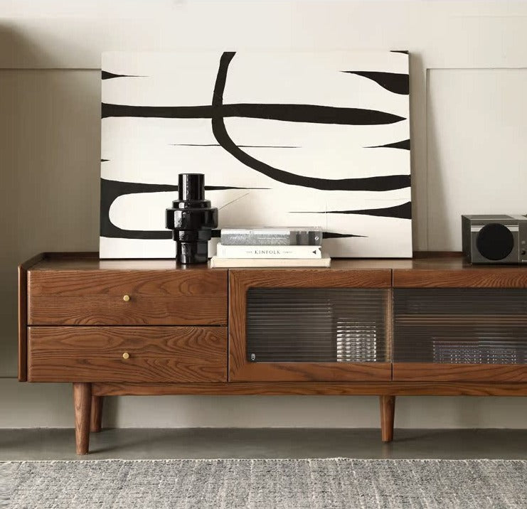 Ash Solid Wood TV Cabinet Minimalist Rock Plate