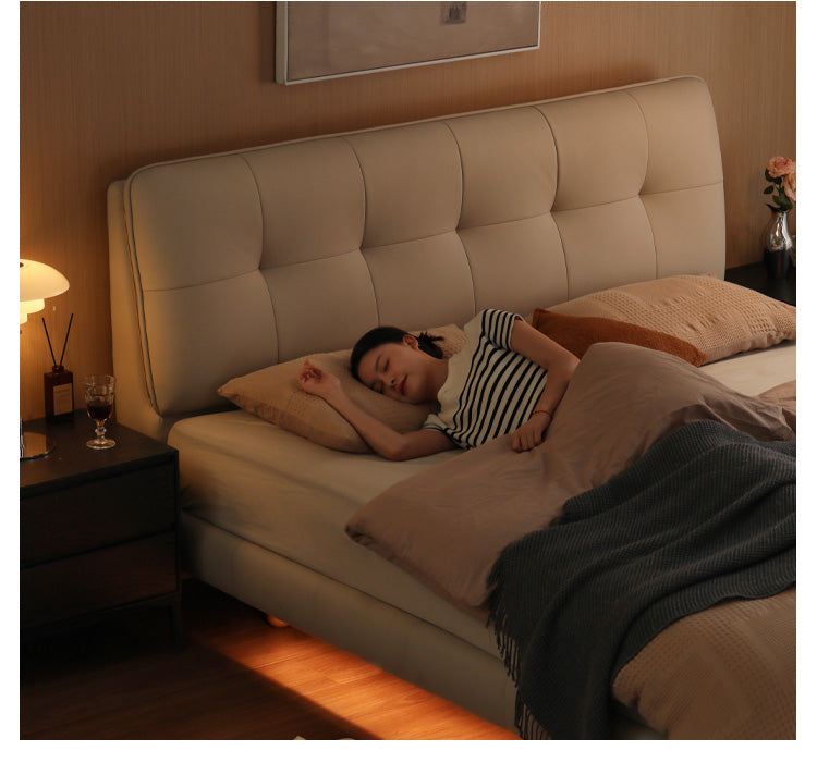 Fabric Genuine Leather Soft Bed Puff Cream Style with Light Bed