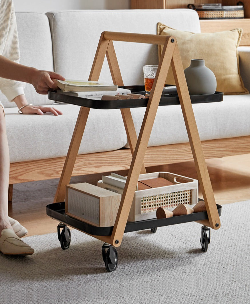 Beech Solid Wood Edge Table, Mobile Storage Rack