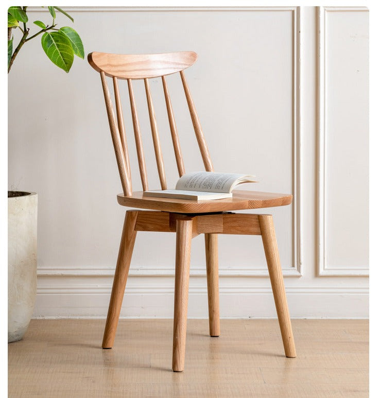 Oak Solid Wood Windsor Chair 360 Degree Rotation 4 Pcs Set