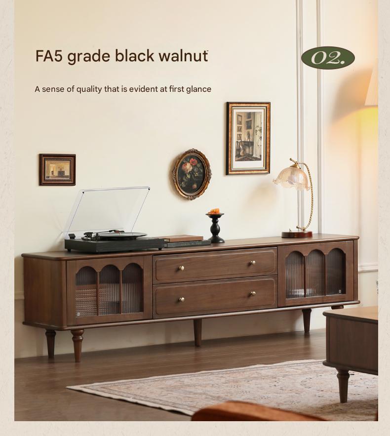 Black Walnut Solid Wood American Retro TV Cabinet.