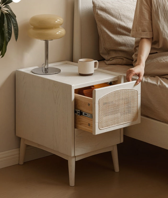 Ash Solid Wood Cream White nightstand"