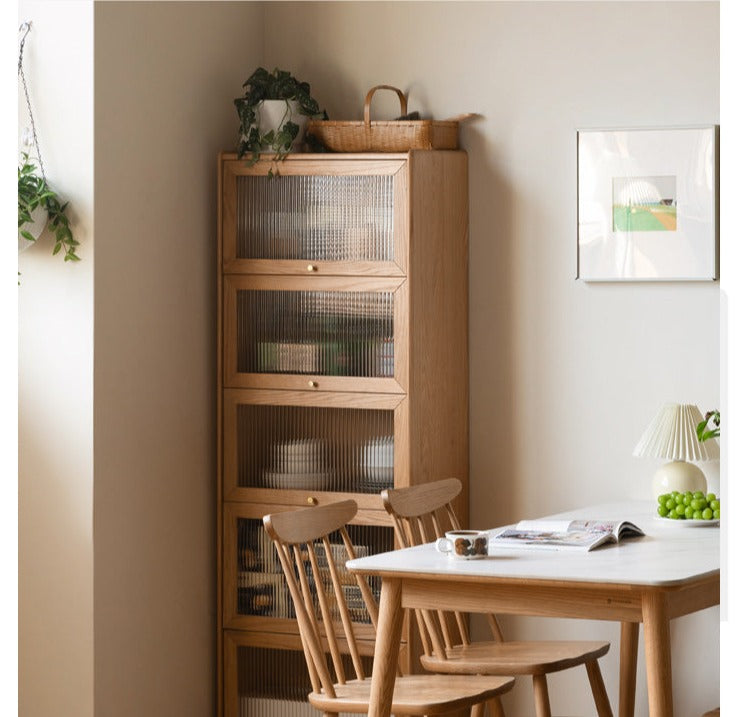 Oak Solid Wood Flip-Up Door Bookcase Combination Cabine