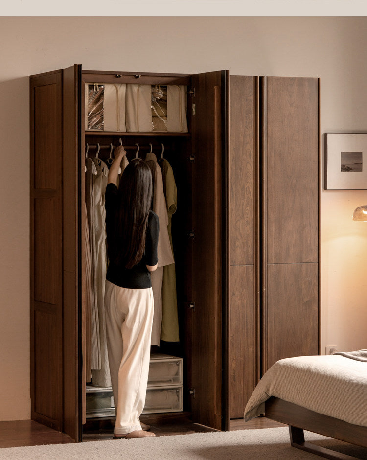 Black Walnut Solid Wood Wardrobe with Italian Light Luxury Style and Double Doors