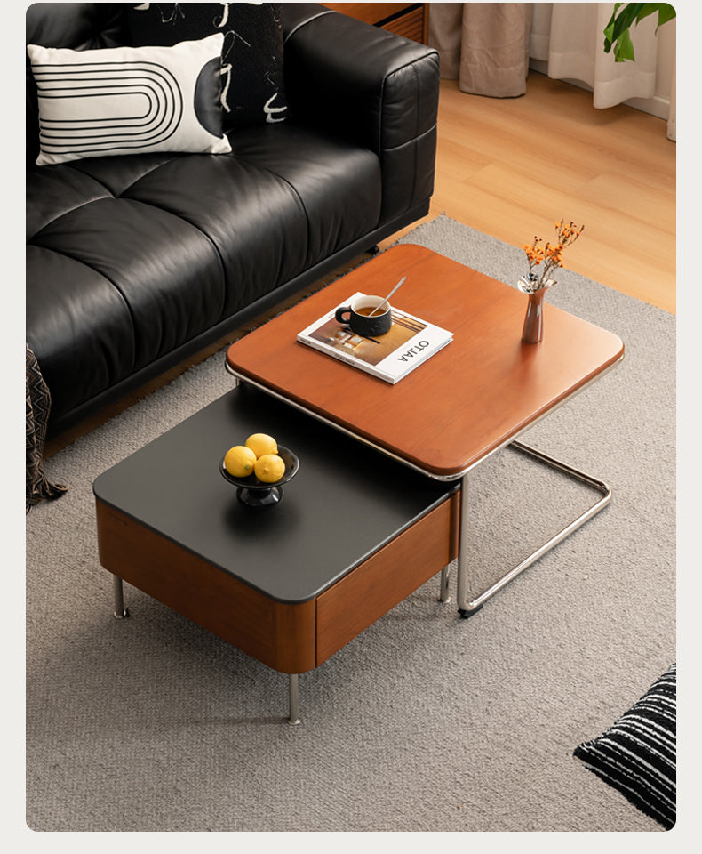 Poplar Solid Wood Rock Board Square Medieval Style Coffee Table