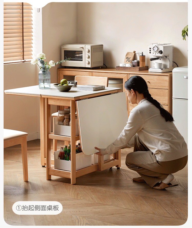 Beech Solid Wood Folding Movable Rock Plate Dining Table