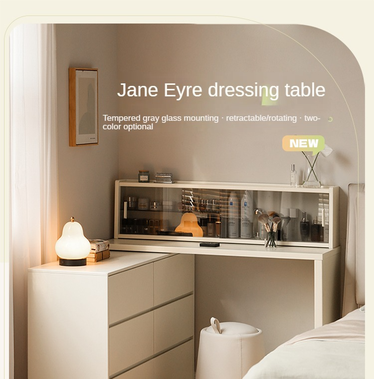 Solid Rubberwood Cream Style Vanity Table Integrated Drawer.