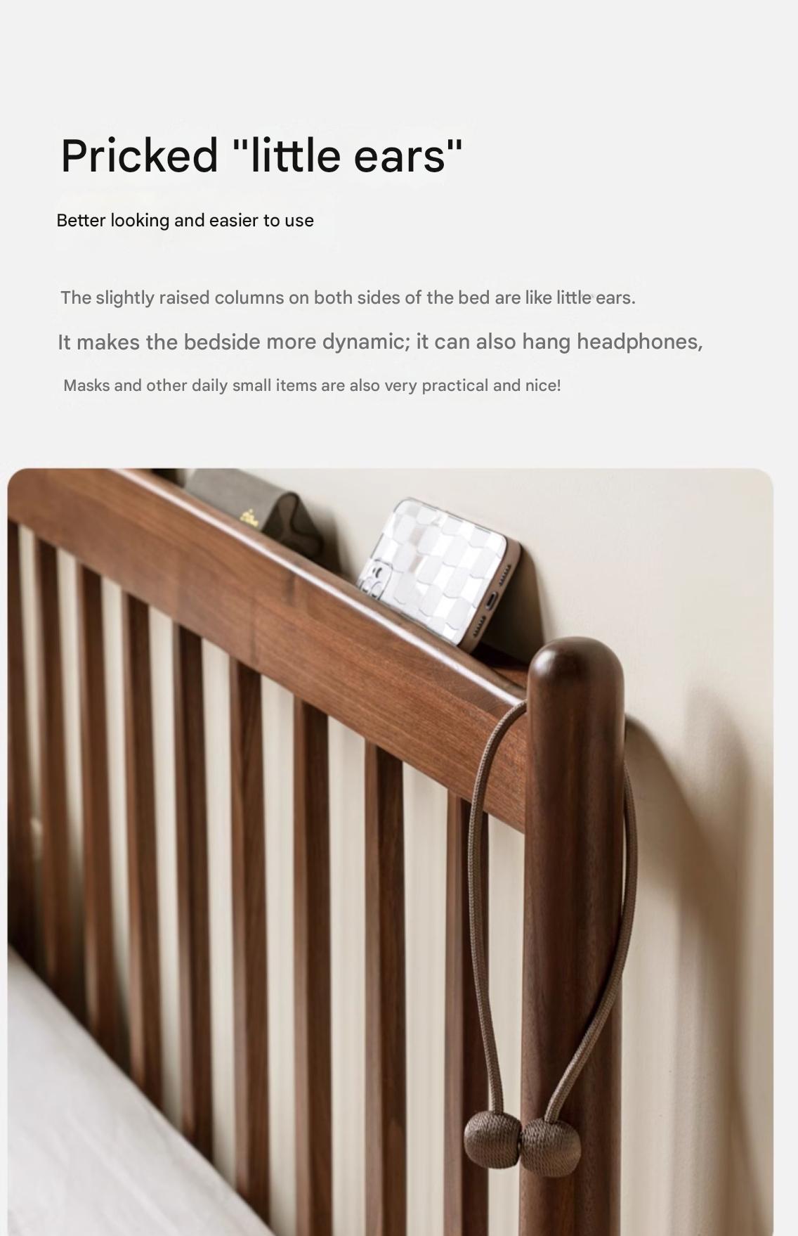 Black Walnut, Poplar Solid Wood Bed in Modern Casual Scandinavian Style