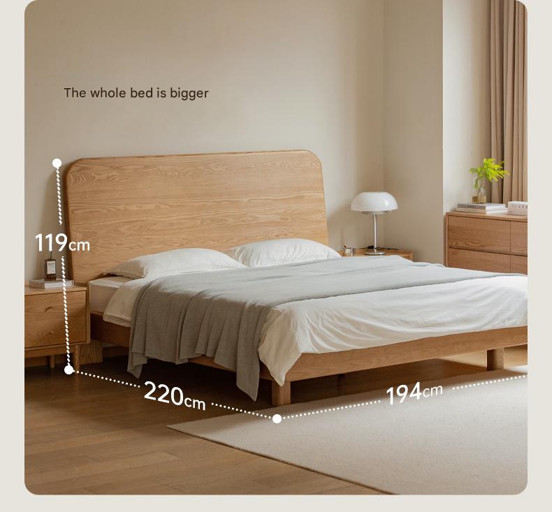 Ash Solid Wood Bed Simple High Headboard.
