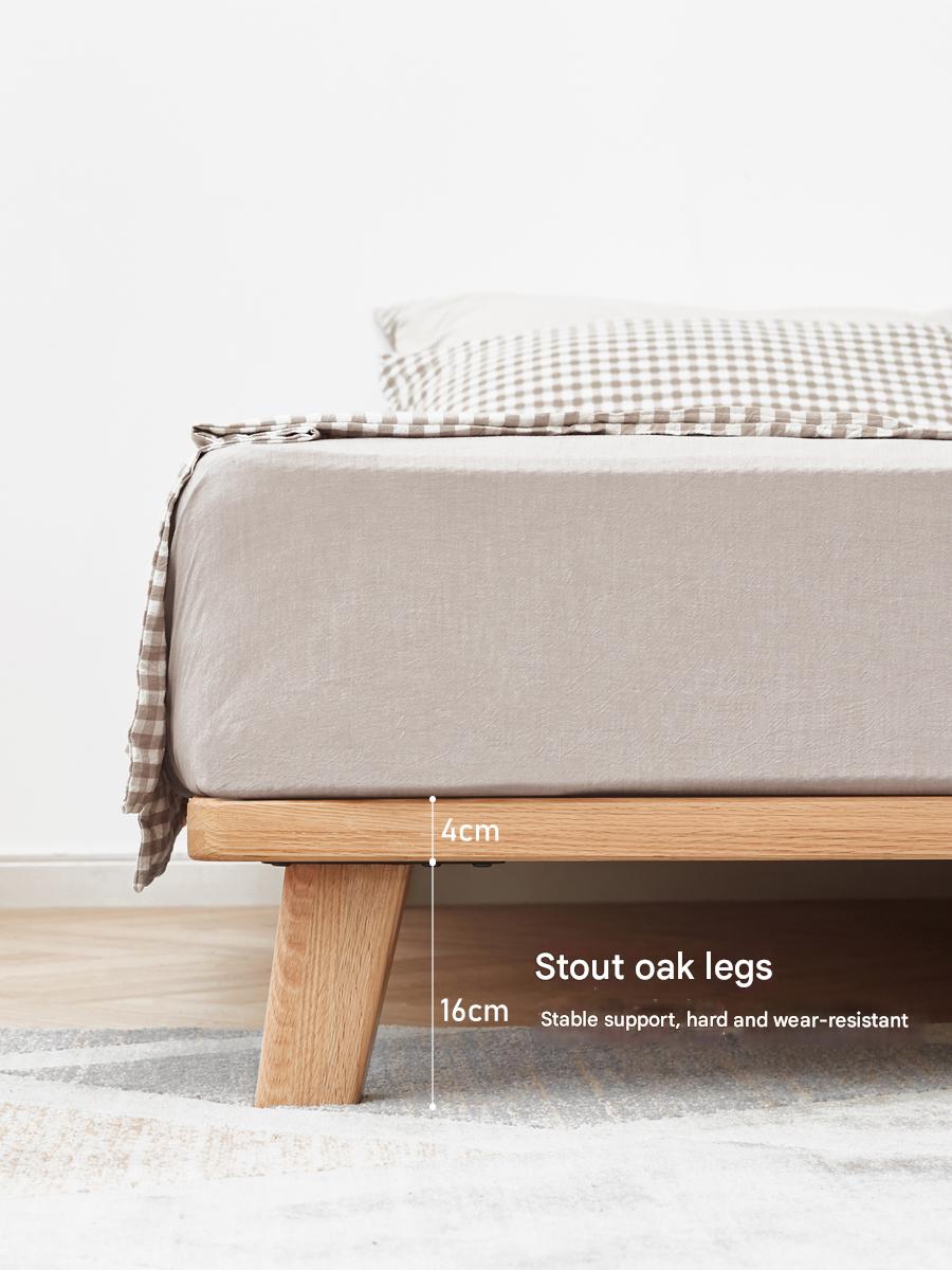 Oak solid wood platform bed, headboard-free bed