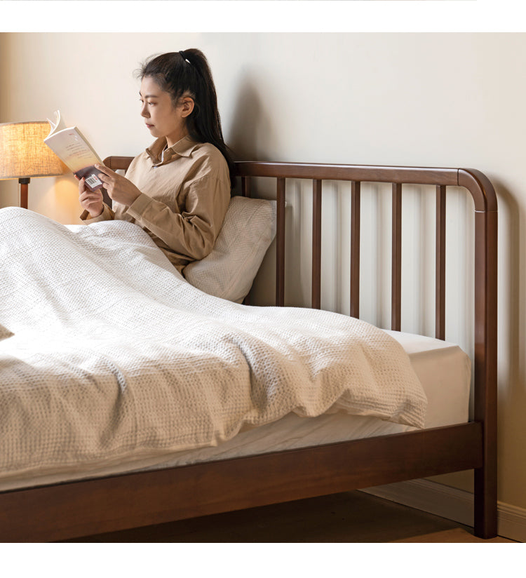 European Beech Solid Wood Bed Modern Simple