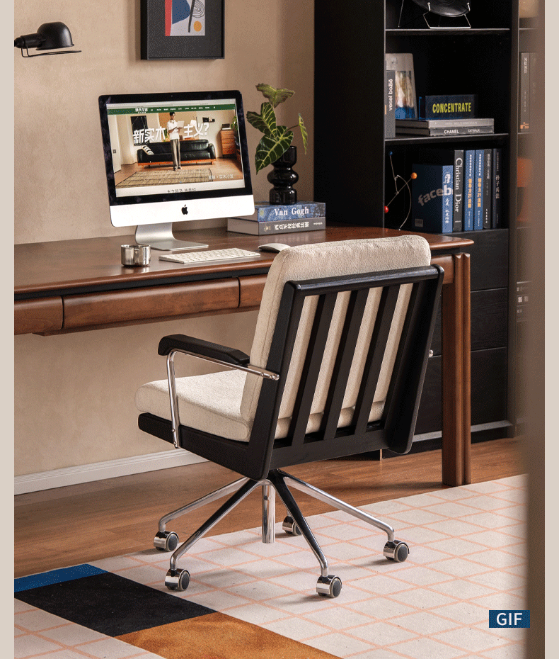 Oak Solid Wood Office Chair with Adjustable Back and Ergonomic Design