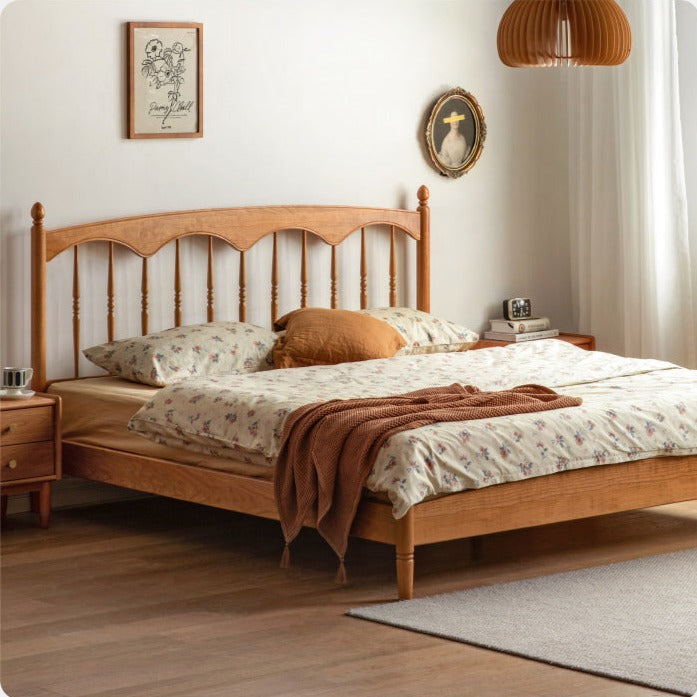 Cherry Wood Solid Wood Bed ,Retro Style, Princess Bed