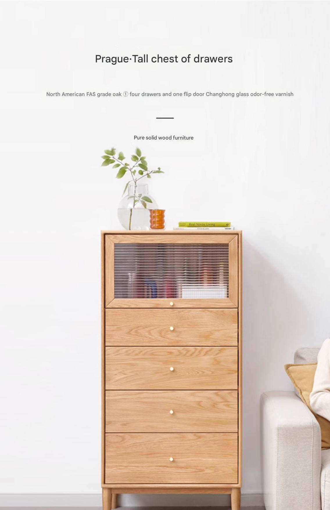 Oak Solid Wood Chest of Drawers Flip Glass Door