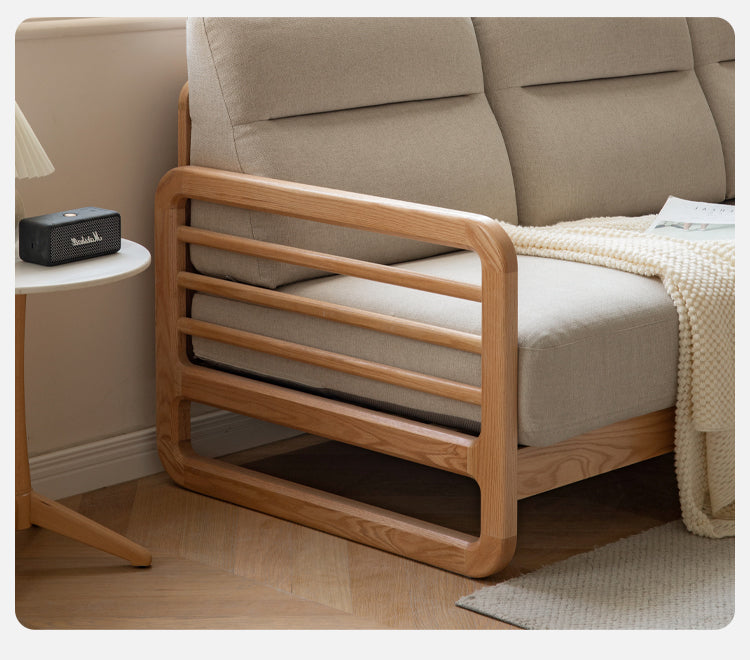 Oak Wood Fabric Sofa String-style Bbackrest.